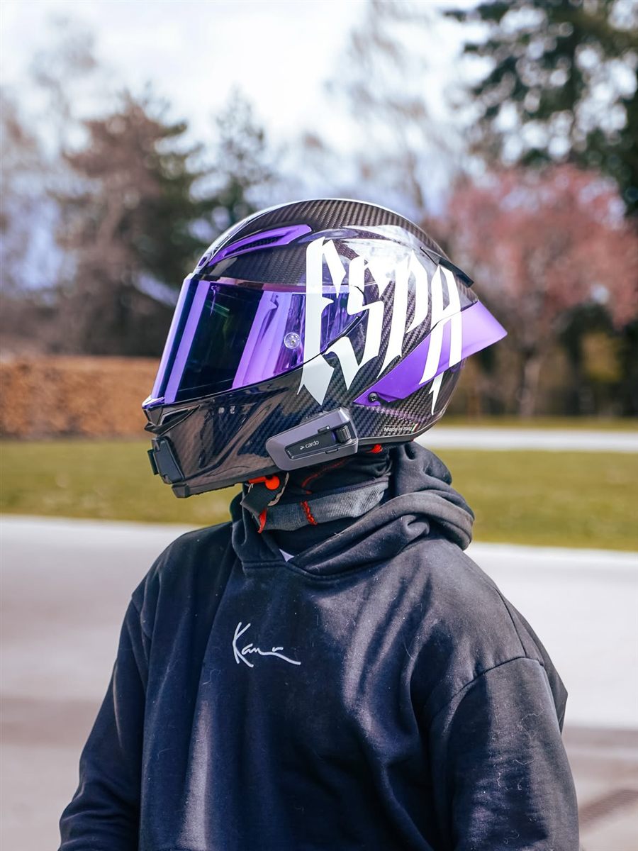 Casque à écran violet avec sticker ESPA