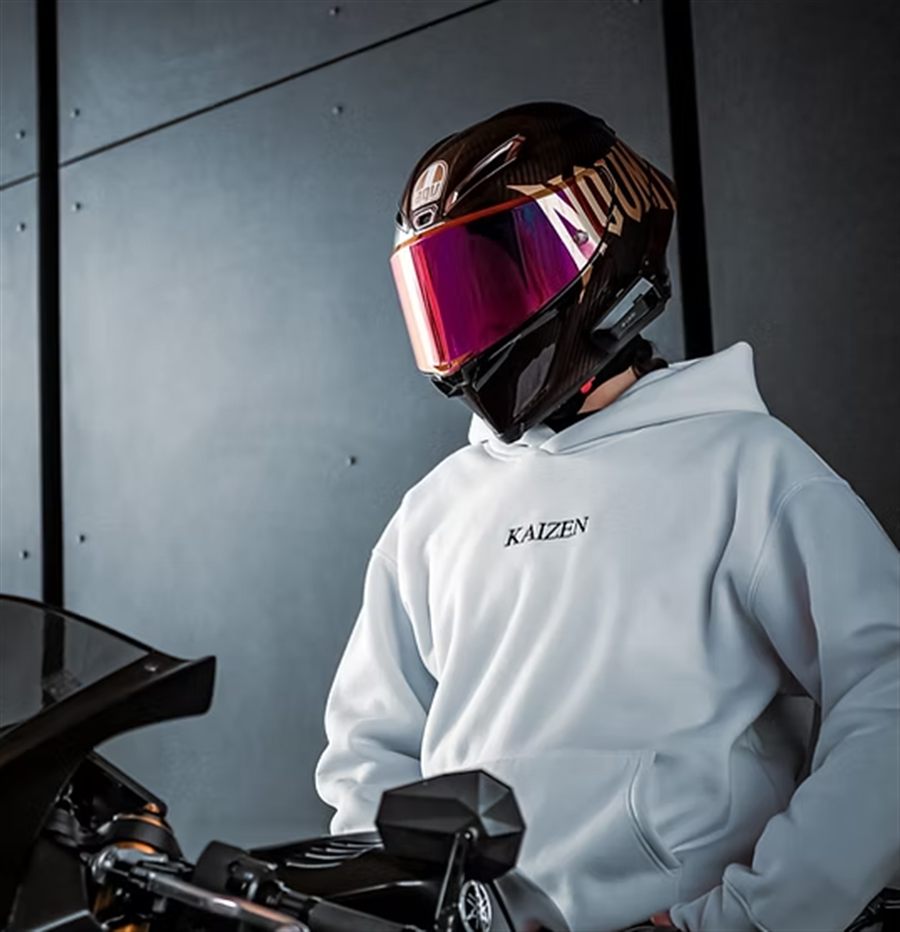 Casque à visière miroir rose et sweat KAIZEN