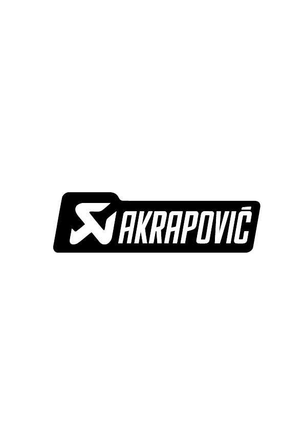 Sticker Akrapovic Long blanc sur fond noir, logo allongé moto