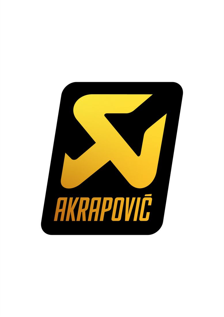 Sticker Akrapovic Custom doré sur fond noir, logo moto