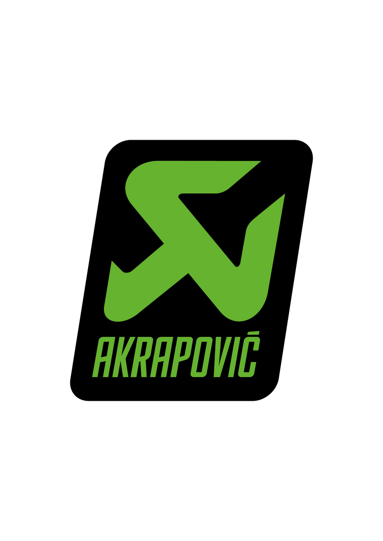 Sticker Akrapovic Custom vert sur fond noir, logo moto