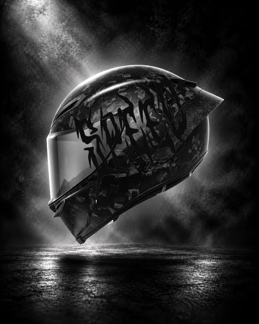 Casque carbone avec lettrage SPEED noir, sticker casque Trash Crush