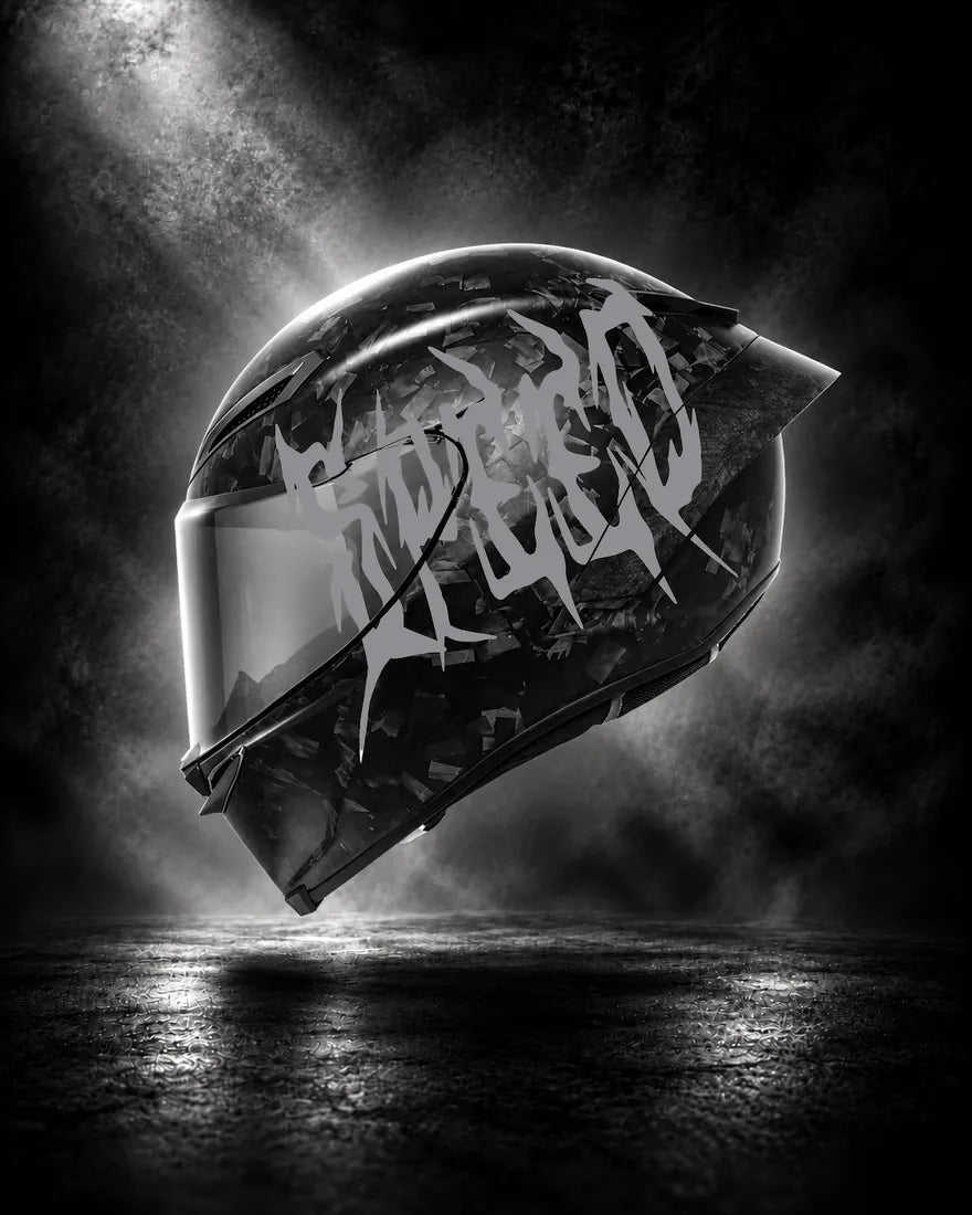 Casque carbone avec lettrage SPEED gris, sticker casque Trash Crush