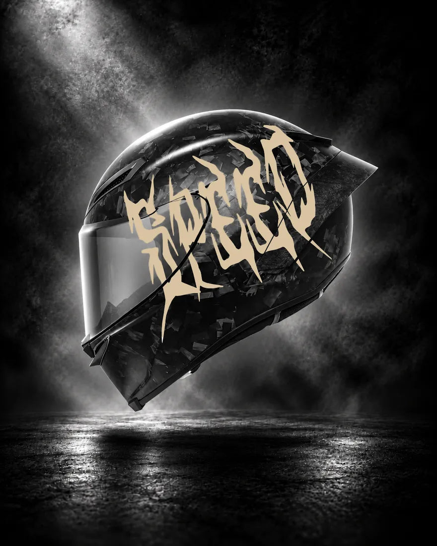 Casque carbone avec lettrage SPEED beige, sticker casque Trash Crush