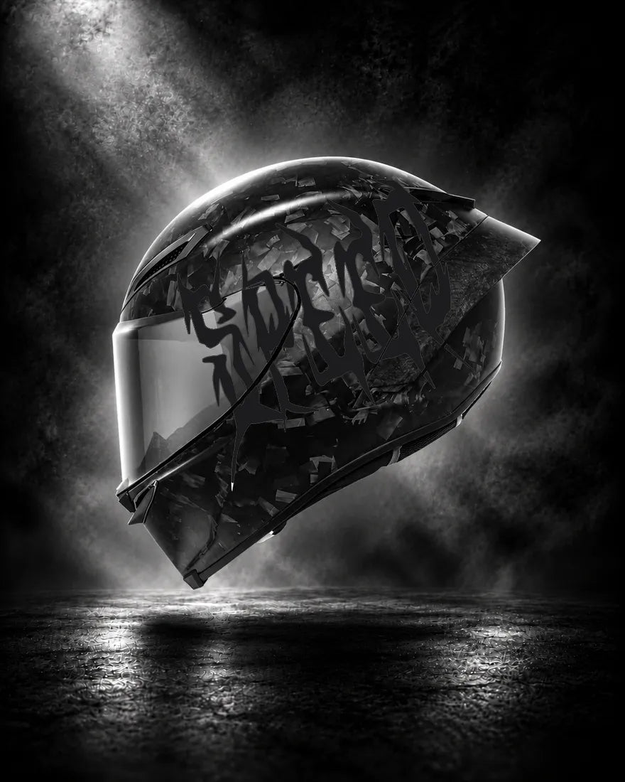 Casque carbone avec lettrage SPEED noir mat, sticker casque Trash Crush