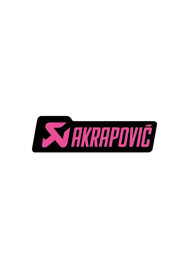 Sticker Akrapovic Long rose sur fond noir, logo allongé moto