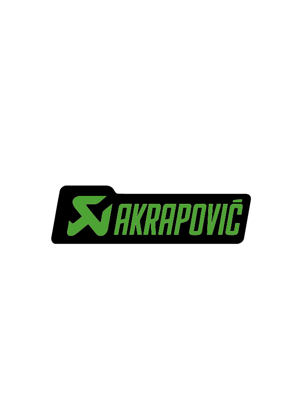 Sticker Akrapovic Long vert sur fond noir, logo allongé moto