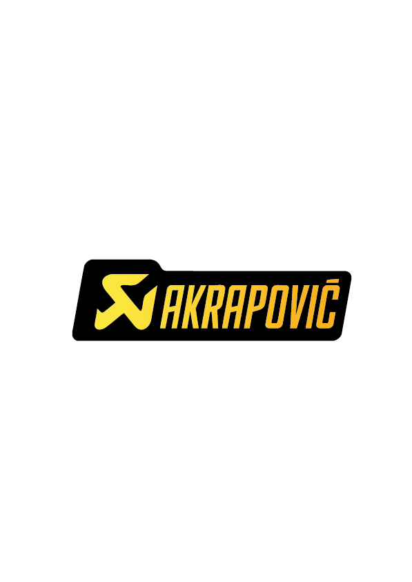 Sticker Akrapovic Long doré sur fond noir, logo allongé moto