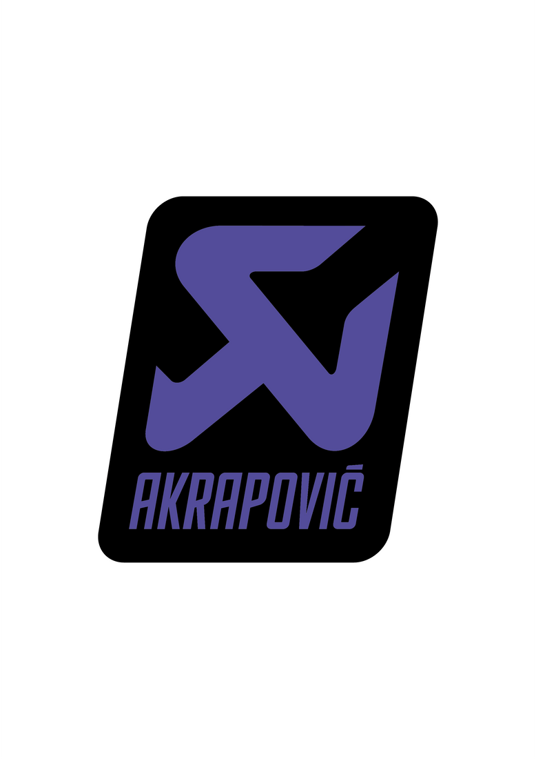 Sticker Akrapovic Custom violet sur fond noir, logo moto