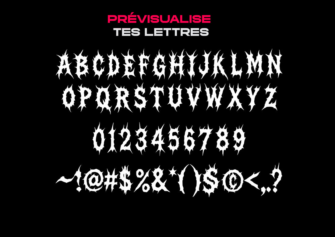 Alphabet complet de la police Death Metal pour sticker casque personnalisé