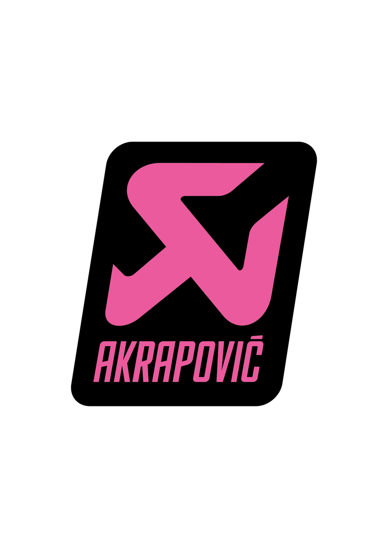 Sticker Akrapovic Custom rose sur fond noir, logo moto