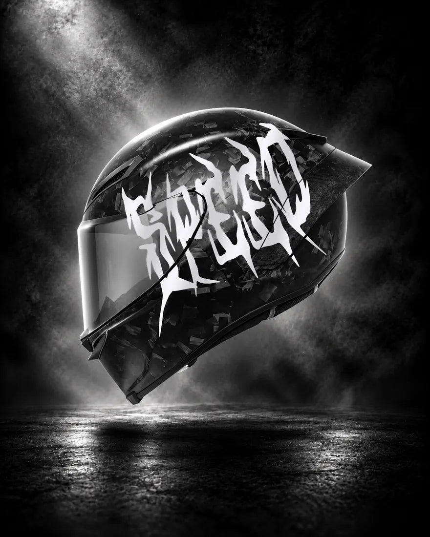Casque carbone avec lettrage SPEED réfléchissant, sticker casque Trash Crush